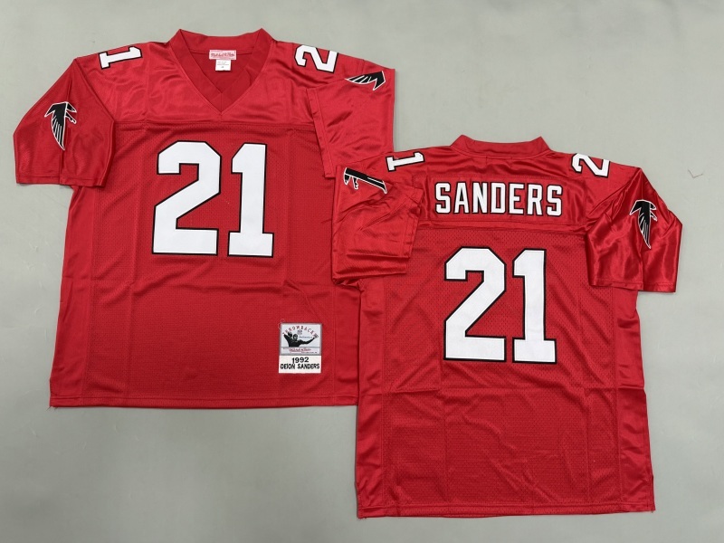 Men 2025 Atlanta Falcons #21 Sanders red Throwback Limited NFL Jersey style 002